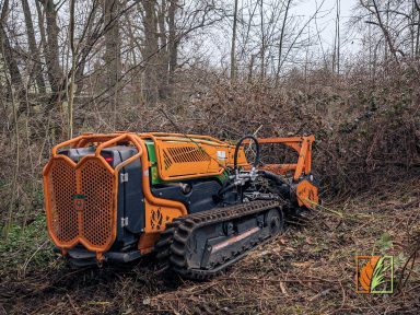 Baufeldräumung mit Mähraupe zur Rodung von Brachflächen